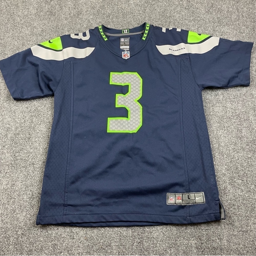 NIKE NFL Youth Seahawks Football Jersey Blue/green #3 Wilson size Large 14/16
